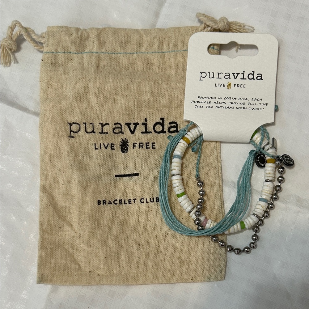Pura Vida Aqua and White Bracelet Trio
